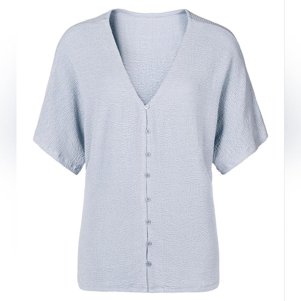 Light Blue V-Neck Button-Front Women’s Shirt